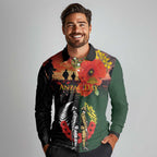 New Zealand and Australia ANZAC Day Long Sleeve Polo Shirt Lest We Forget Indigenous and Maori Pattern