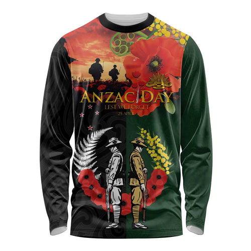New Zealand and Australia ANZAC Day Long Sleeve Shirt Lest We Forget Indigenous and Maori Pattern