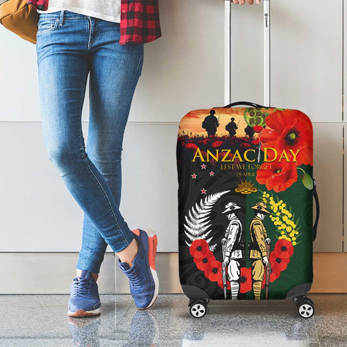 New Zealand and Australia ANZAC Day Luggage Cover Lest We Forget Indigenous and Maori Pattern