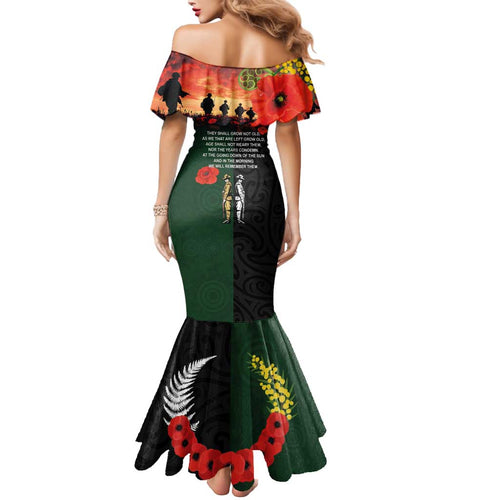 New Zealand and Australia ANZAC Day Mermaid Dress Lest We Forget Indigenous and Maori Pattern