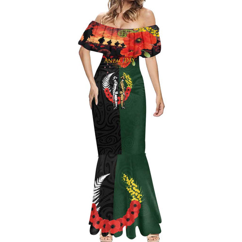New Zealand and Australia ANZAC Day Mermaid Dress Lest We Forget Indigenous and Maori Pattern