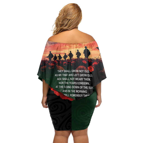 New Zealand and Australia ANZAC Day Off Shoulder Short Dress Lest We Forget Indigenous and Maori Pattern