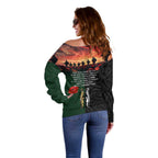 New Zealand and Australia ANZAC Day Off Shoulder Sweater Lest We Forget Indigenous and Maori Pattern