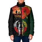 New Zealand and Australia ANZAC Day Padded Jacket Lest We Forget Indigenous and Maori Pattern