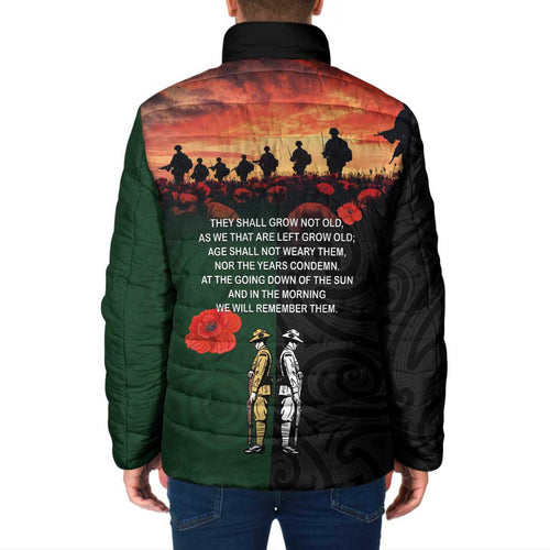 New Zealand and Australia ANZAC Day Padded Jacket Lest We Forget Indigenous and Maori Pattern