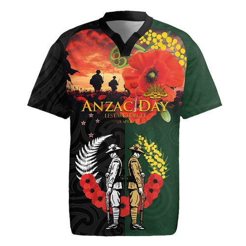 New Zealand and Australia ANZAC Day Rugby Jersey Lest We Forget Indigenous and Maori Pattern
