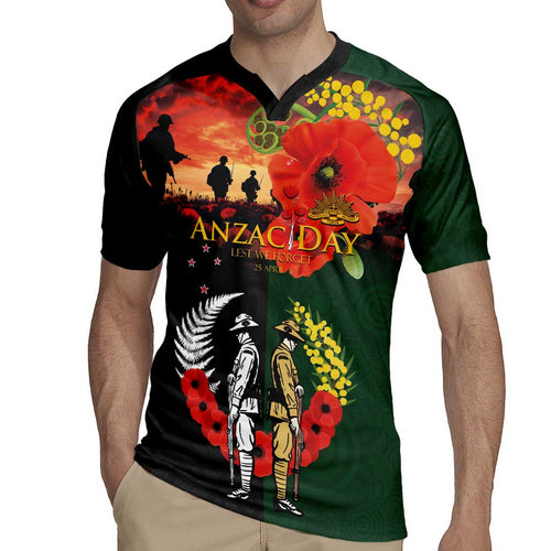 New Zealand and Australia ANZAC Day Rugby Jersey Lest We Forget Indigenous and Maori Pattern