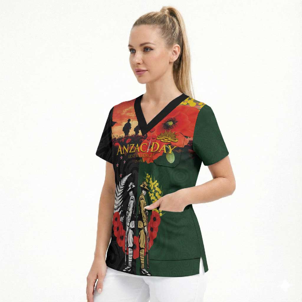 New Zealand and Australia ANZAC Day Scrub Top Lest We Forget Indigenous and Maori Pattern