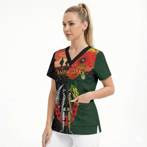 New Zealand and Australia ANZAC Day Scrub Top Lest We Forget Indigenous and Maori Pattern