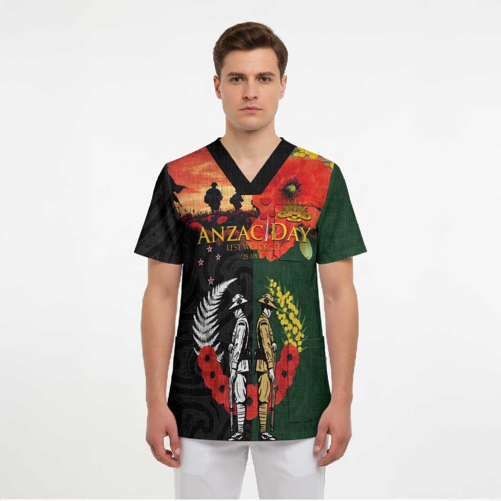 New Zealand and Australia ANZAC Day Scrub Top Lest We Forget Indigenous and Maori Pattern