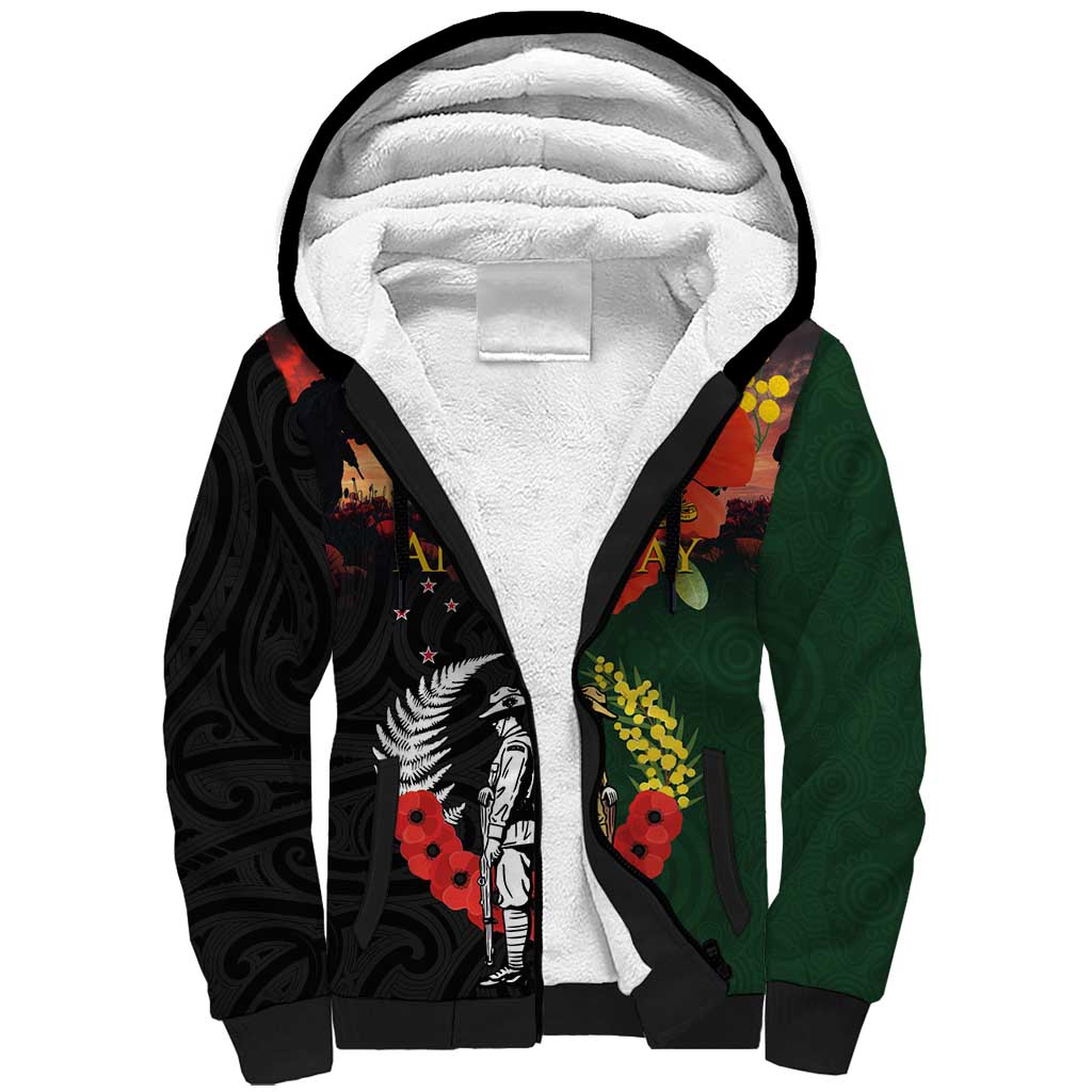 New Zealand and Australia ANZAC Day Sherpa Hoodie Lest We Forget Indigenous and Maori Pattern