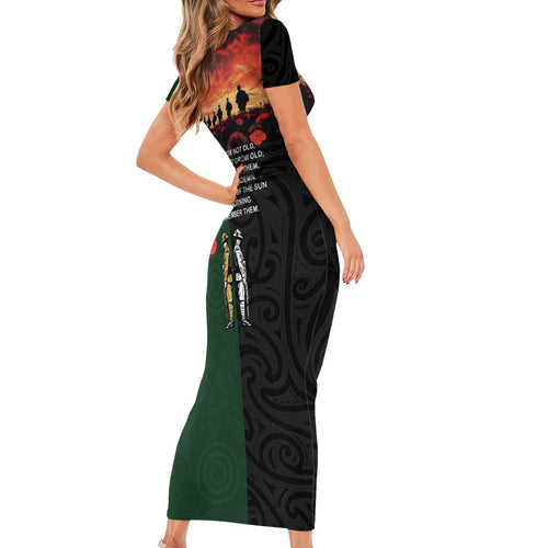 New Zealand and Australia ANZAC Day Short Sleeve Bodycon Dress Lest We Forget Indigenous and Maori Pattern