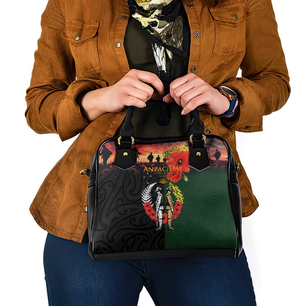 New Zealand and Australia ANZAC Day Shoulder Handbag Lest We Forget Indigenous and Maori Pattern