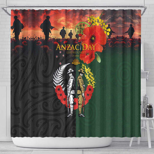 New Zealand and Australia ANZAC Day Shower Curtain Lest We Forget Indigenous and Maori Pattern