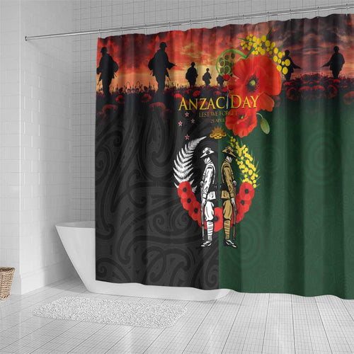 New Zealand and Australia ANZAC Day Shower Curtain Lest We Forget Indigenous and Maori Pattern