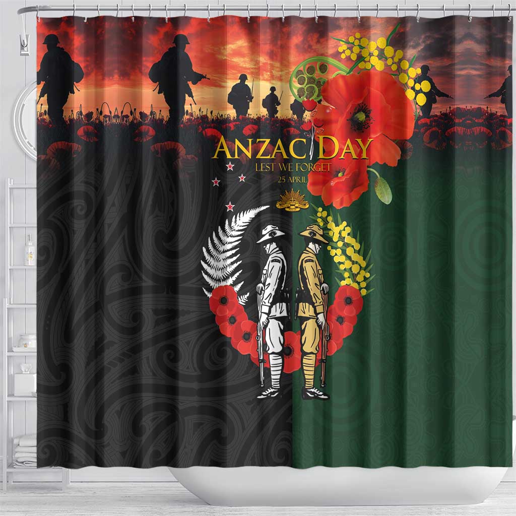 New Zealand and Australia ANZAC Day Shower Curtain Lest We Forget Indigenous and Maori Pattern