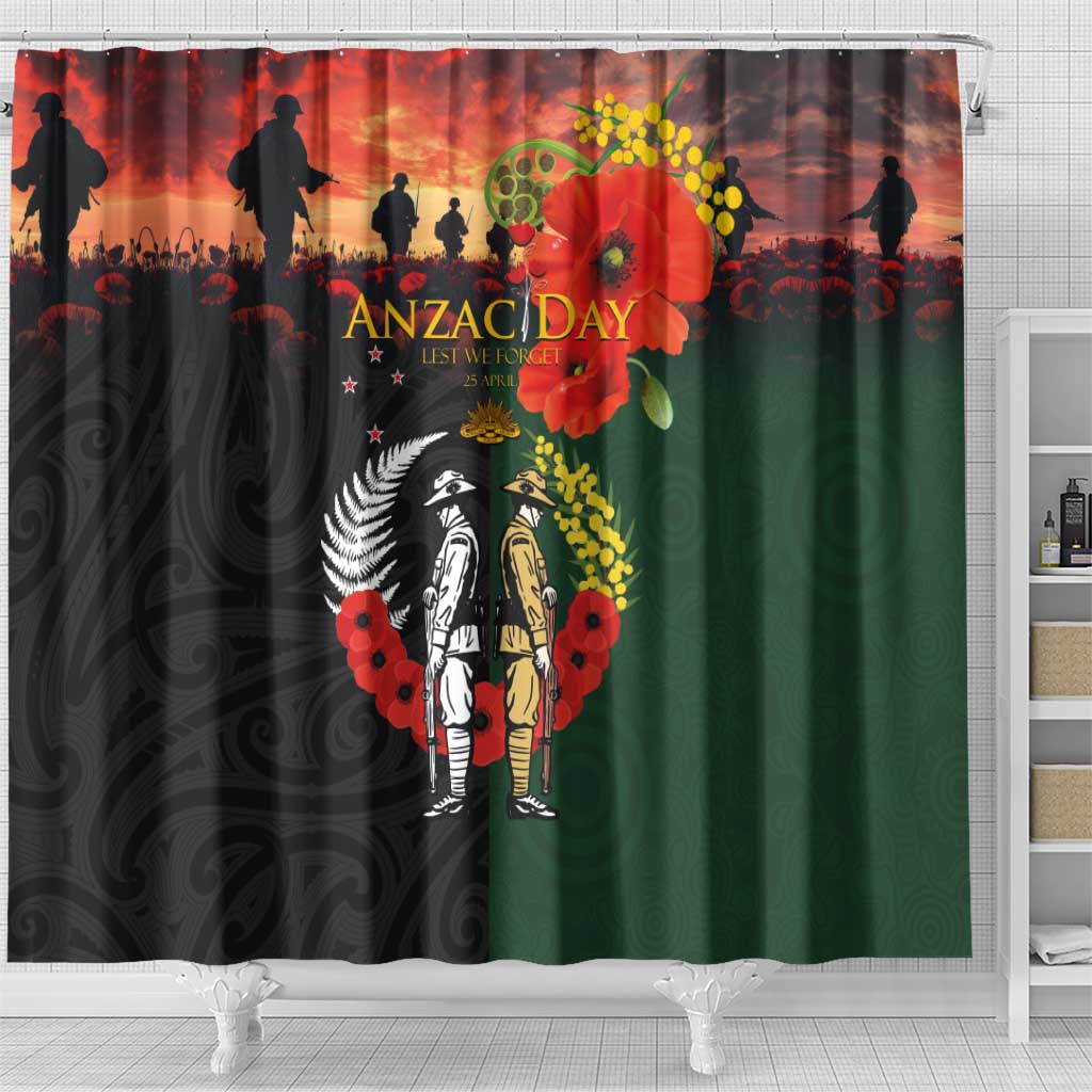 New Zealand and Australia ANZAC Day Shower Curtain Lest We Forget Indigenous and Maori Pattern