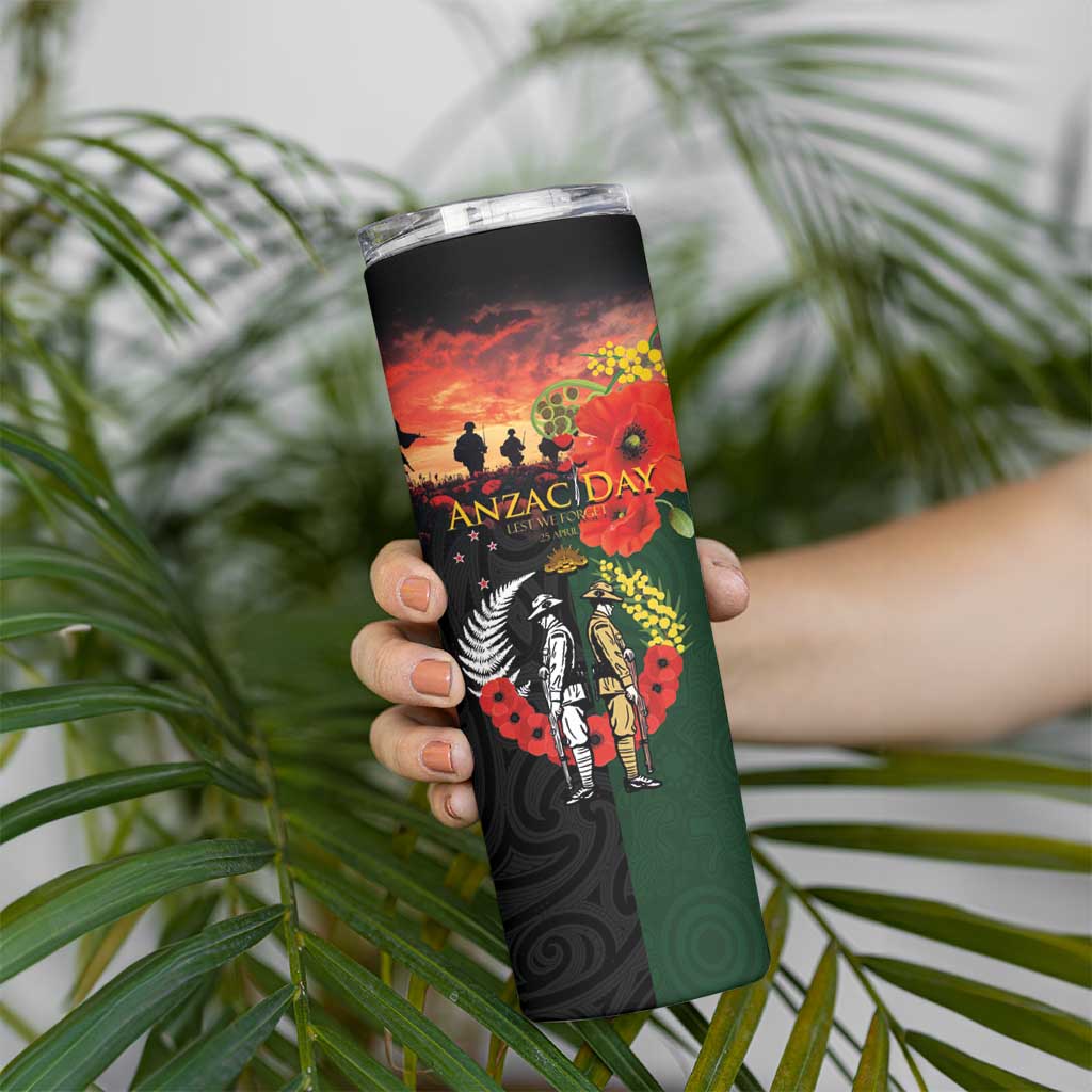 New Zealand and Australia ANZAC Day Skinny Tumbler Lest We Forget Indigenous and Maori Pattern