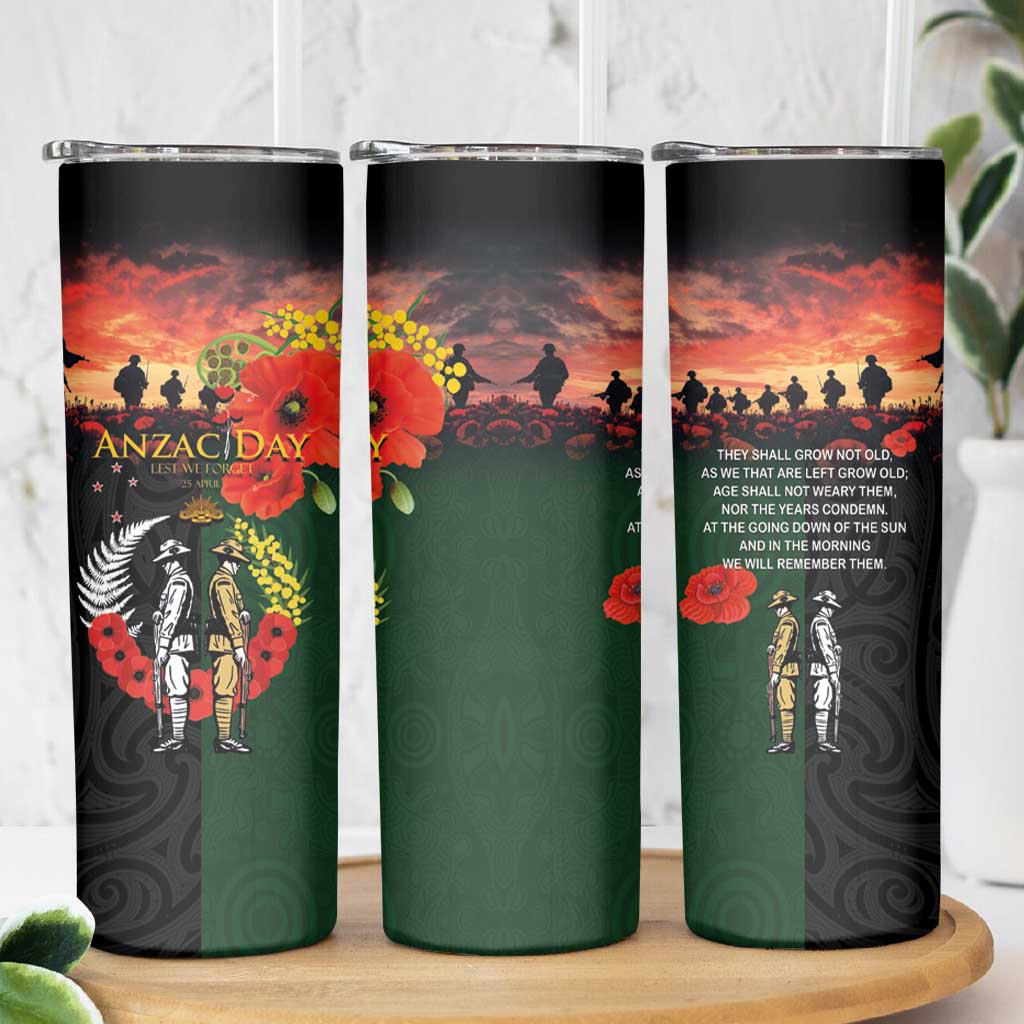 New Zealand and Australia ANZAC Day Skinny Tumbler Lest We Forget Indigenous and Maori Pattern