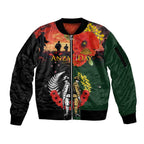 New Zealand and Australia ANZAC Day Sleeve Zip Bomber Jacket Lest We Forget Indigenous and Maori Pattern
