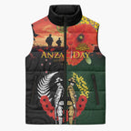 New Zealand and Australia ANZAC Day Sleeveless Puffer Jacket Lest We Forget Indigenous and Maori Pattern