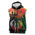New Zealand and Australia ANZAC Day Sleeveless Zip Hoodie Lest We Forget Indigenous and Maori Pattern