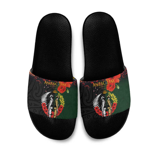 New Zealand and Australia ANZAC Day Slide Sandals Lest We Forget Indigenous and Maori Pattern