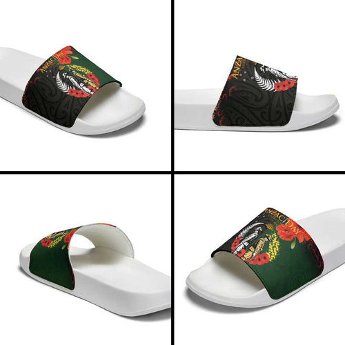 New Zealand and Australia ANZAC Day Slide Sandals Lest We Forget Indigenous and Maori Pattern