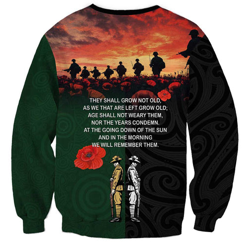 New Zealand and Australia ANZAC Day Sweatshirt Lest We Forget Indigenous and Maori Pattern