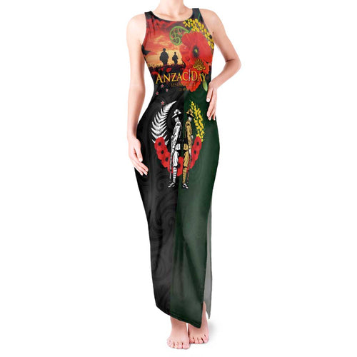New Zealand and Australia ANZAC Day Tank Maxi Dress Lest We Forget Indigenous and Maori Pattern