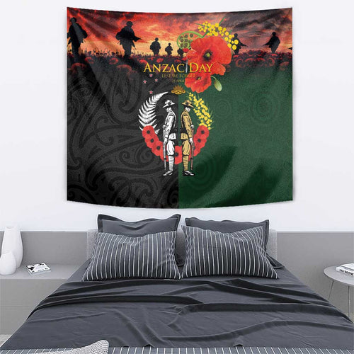 New Zealand and Australia ANZAC Day Tapestry Lest We Forget Indigenous and Maori Pattern