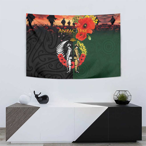 New Zealand and Australia ANZAC Day Tapestry Lest We Forget Indigenous and Maori Pattern