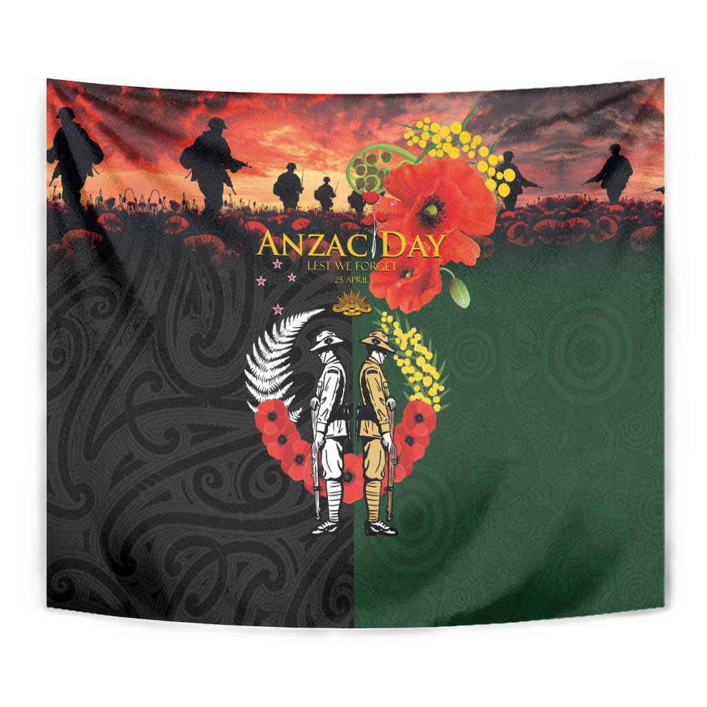 New Zealand and Australia ANZAC Day Tapestry Lest We Forget Indigenous and Maori Pattern