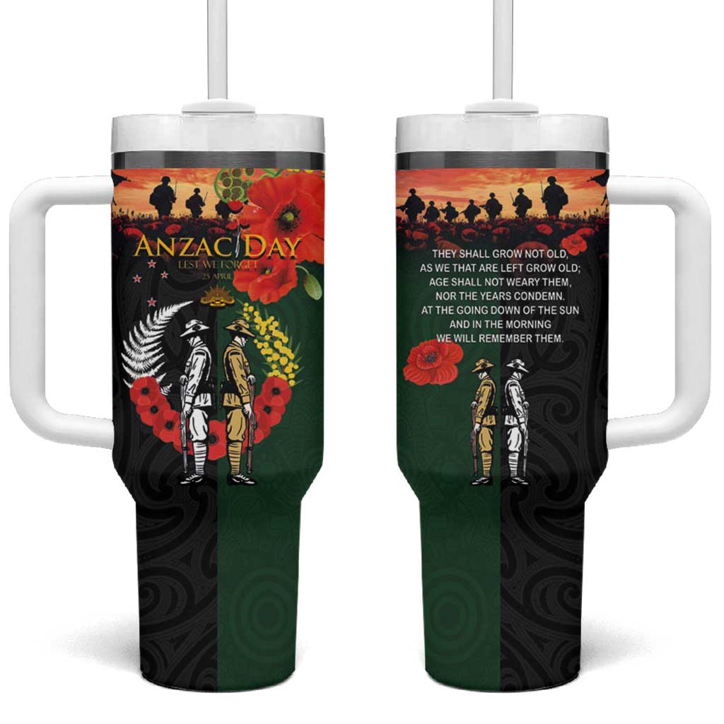 New Zealand and Australia ANZAC Day Tumbler With Handle Lest We Forget Indigenous and Maori Pattern