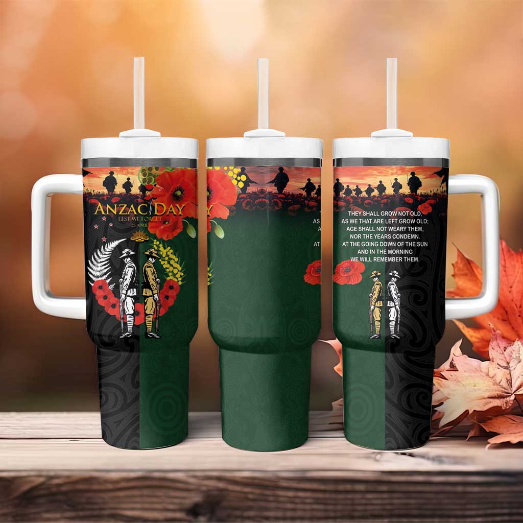 New Zealand and Australia ANZAC Day Tumbler With Handle Lest We Forget Indigenous and Maori Pattern