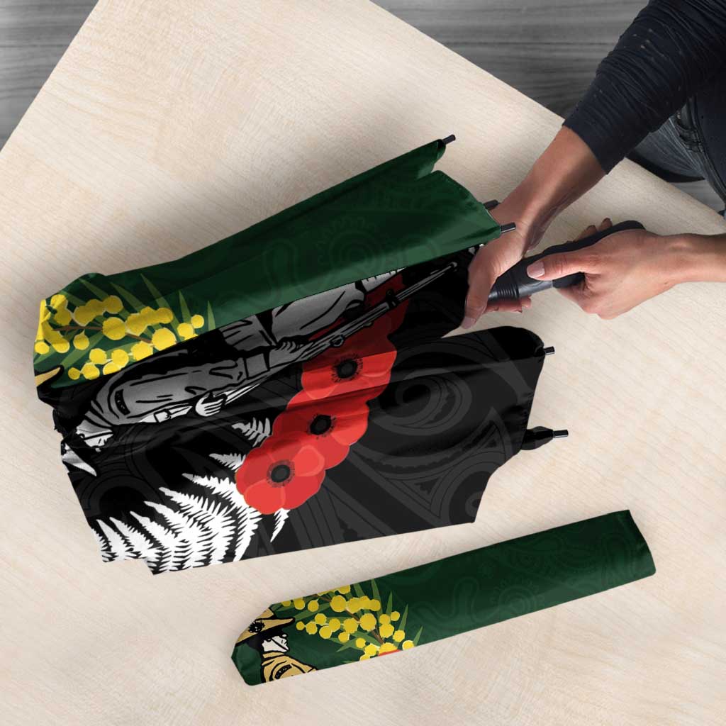 New Zealand and Australia ANZAC Day Umbrella Lest We Forget Indigenous and Maori Pattern