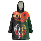 New Zealand and Australia ANZAC Day Wearable Blanket Hoodie Lest We Forget Indigenous and Maori Pattern