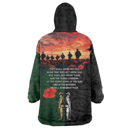 New Zealand and Australia ANZAC Day Wearable Blanket Hoodie Lest We Forget Indigenous and Maori Pattern