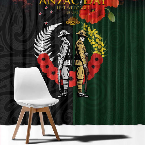 New Zealand and Australia ANZAC Day Window Curtain Lest We Forget Indigenous and Maori Pattern