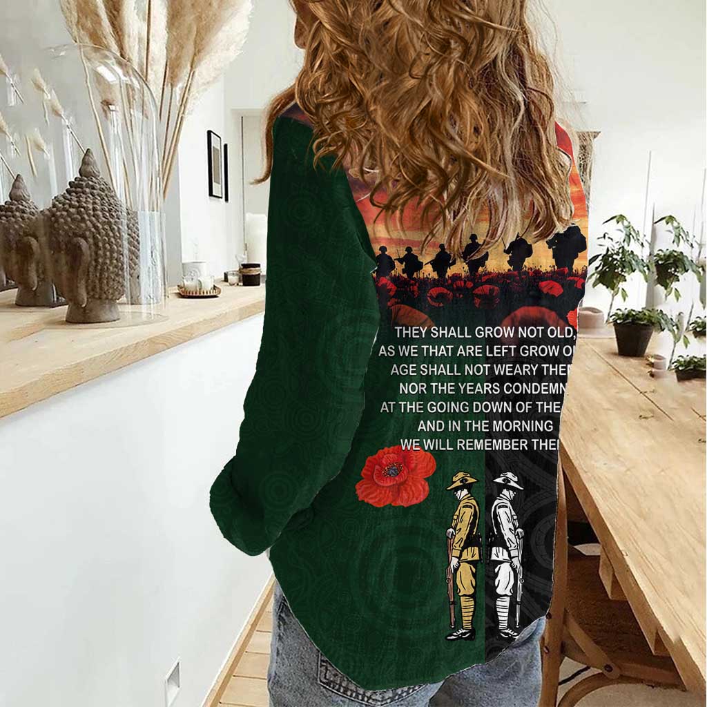 New Zealand and Australia ANZAC Day Women Casual Shirt Lest We Forget Indigenous and Maori Pattern
