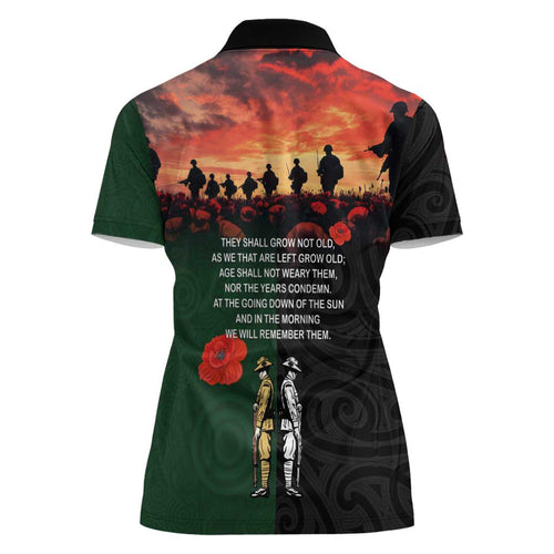 New Zealand and Australia ANZAC Day Women Polo Shirt Lest We Forget Indigenous and Maori Pattern