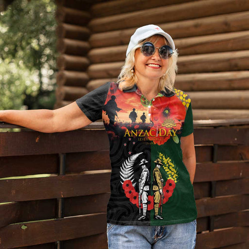 New Zealand and Australia ANZAC Day Women Polo Shirt Lest We Forget Indigenous and Maori Pattern