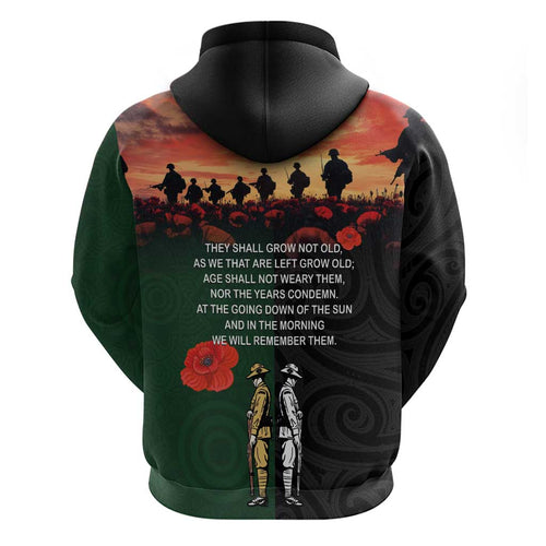 New Zealand and Australia ANZAC Day Zip Hoodie Lest We Forget Indigenous and Maori Pattern