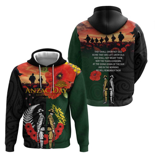 New Zealand and Australia ANZAC Day Zip Hoodie Lest We Forget Indigenous and Maori Pattern