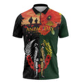New Zealand and Australia ANZAC Day Zipper Polo Shirt Lest We Forget Indigenous and Maori Pattern