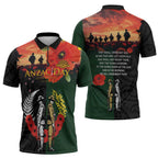 New Zealand and Australia ANZAC Day Zipper Polo Shirt Lest We Forget Indigenous and Maori Pattern