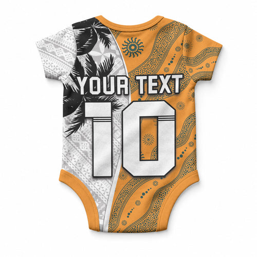 Custom Fiji and Australia Rugby Baby Onesie Tapa Mix Aboriginal Pattern Half Style
