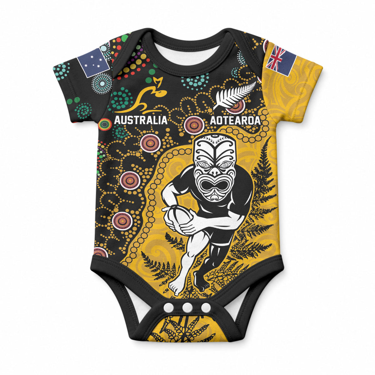 Custom New Zealand and Australia Rugby Baby Onesie Maori Warrior With Aboriginal Version