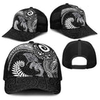 Aotearoa Maori Sea Animals Tribal Baseball Net Cap Manta Ray and Shark Moko Pattern Black Color