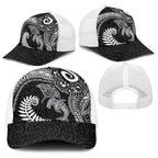 Aotearoa Maori Sea Animals Tribal Baseball Net Cap Manta Ray and Shark Moko Pattern Black Color
